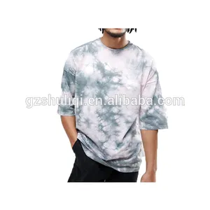 OEM Service 표현한 스트라이프티 t-shirt 에 tie dye 하프슬랙스 logo/custom printing men's t shirt 도매 H-2318