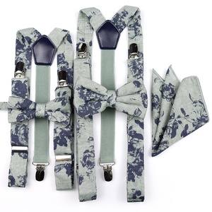 Nueva Flor de algodón 2,5 cm <span class=keywords><strong>tirantes</strong></span> 6,5 cm corbata Hankie hombres chico arco conjunto verde flor corbata correas boda fiesta regalo accesorio - Product Image 3