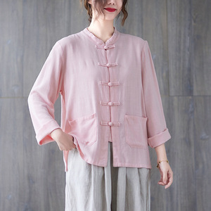 M-2XL été nouveau coton et chanvre chinois col debout bouton Tang costume haut Tai Chi costume <span class=keywords><strong>Zen</strong></span> costume thé chemise - Product Image 5