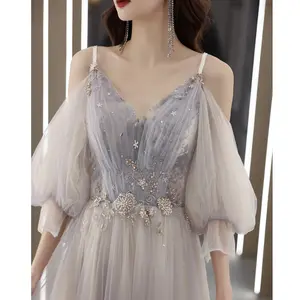 S7464f Hot-Bán Mới Dài Tay Siêu Cổ Tích Cô Dâu Du Lịch Chụp Vai Prom Dresses 2023 Buổi Tối Áo Sexy
