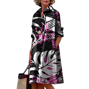 Monstera叶舞会礼服2023休闲碎花Midi连衣裙夏季沙滩波利尼西亚Puletasi萨摩亚加尺码宽松衬衫连衣裙 - Product Image 1