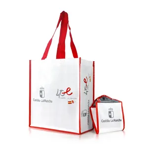 China Manufacturer's Wholesale Custom Logo PC Material Laminated Folding Non-Woven Bags For Packaging With Rope Handle