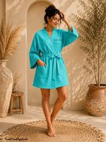 Peignoir gaufré personnalisé pour femme avec nom sur mesure, robe de chambre douce pour spa, vêtement d'intérieur en lin/coton, col en V, longueur maxi, B2B