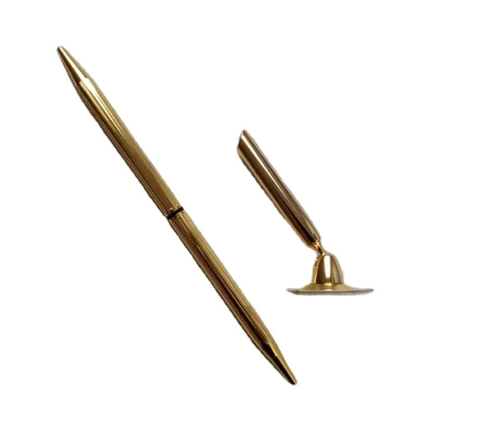 Desk Pen Funnel Swivel Holder Base Gold Sliver Slim Pen Set