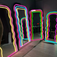 Miroir LED Néon Personnalisé à Ondes Irrégulières, Enseigne Murale Flexible en Néon, Art Mural Encadré pour Salon et Bar