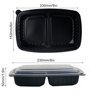Boîte de préparation de repas à 2 compartiments sans BPA, compatible micro-ondes, sans mélange de nourriture, pour restaurant, boîte à emporter rectangulaire jetable