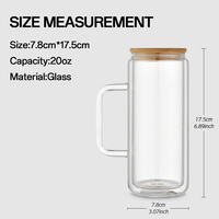 Tasses transparentes pré-percées de 20 oz, gobelet en verre à sublimation avec boule à neige à double paroi avec couvercle en bambou et paille