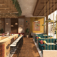 Comptoir de bar de restaurant de luxe moderne haut de gamme, design brutaliste, multi-matériaux, éclairage LED, robuste et étanche