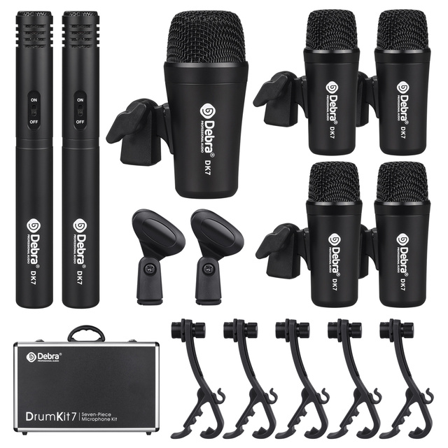 DK7 Stage Recording Microphone Set Dynamic Wired Drum Noise Cancelling XLR Includes Kick Bass Tom/Snare Cymbals-Metal Wholesale
