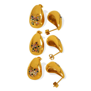 ต่างหูรูปหัวใจผีเสื้อชุบทองประดับเซอร์โคเนียสำหรับผู้หญิงของขวัญเครื่องประดับแฟชั่น - Product Image 5