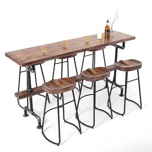 <span class=keywords><strong>Table</strong></span> longue en <span class=keywords><strong>bois</strong></span> massif de style industriel, <span class=keywords><strong>table</strong></span> de <span class=keywords><strong>bar</strong></span> commerciale pour café, salon de thé au lait, <span class=keywords><strong>table</strong></span> <span class=keywords><strong>haute</strong></span> contre le mur, chaises - Product Image 6