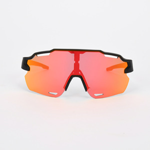 Cycling Sunglasses Shield Shape <b>Black</b> <b>Frame</b> Mirror Lenses PC Material Sporty Style For Men Performance Eyewear - Product Image 2