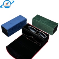 Étui à lunettes pliable en velours à 2 compartiments, boîte de rangement souple pour lunettes de soleil, logo personnalisé, étui à lunettes fait main