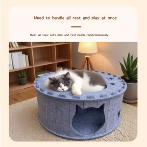 Cueva para Gatos de Interior con Rascadores, Cama para Gatos de Fieltro de Lana Gris y Túnel, Forma Cuadrada para la Comodidad de las Mascotas - Product Image 3