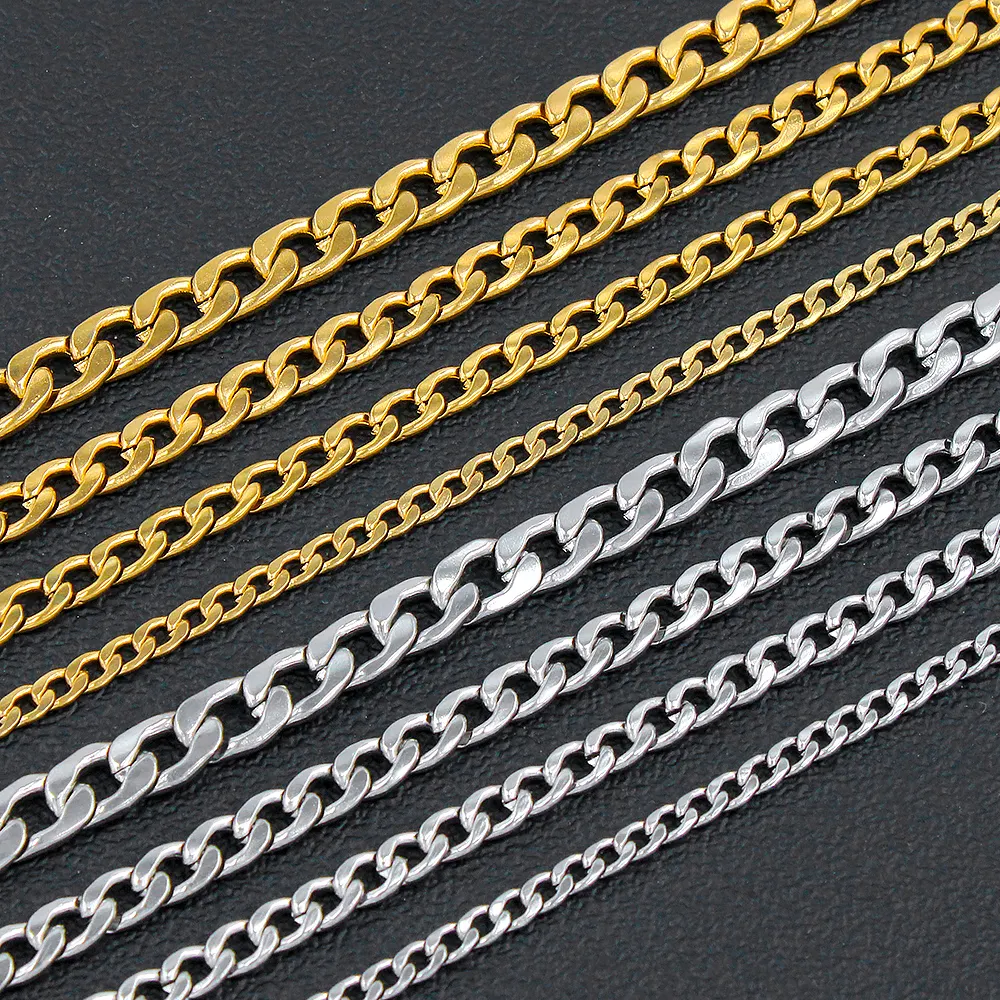 USENSET 4-6mm Hiphop Stainless Steel Chunky Miami Curb Cuban Link Chains Necklace for Men Women Gold Plated Cuban Chain