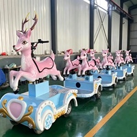 Train sans rails pour parc d'attractions commercial, train sans rails en fibre de verre avec lumières colorées pour enfants