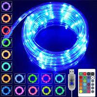 Lampu tali LED bertenaga USB luar ruangan 100 LEDs lampu tali berubah warna RGB termasuk Remote Control Kemah 16 warna