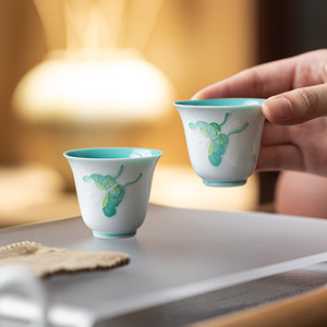 Guanlan Hand Painted Butterfly Flower <b>Teacup</b> Turquoise Green Ceramic Tasting Cup For Afternoon Tea New Chinese Style - Product Image 1