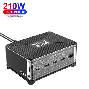 GaN Mini daya tinggi, pengisi daya ponsel 140W 210W, Mini kekuatan tinggi AU US EU UK kabel QC 3.0 4.0 USB C PD PPS Desktop adaptor 100W