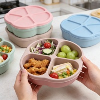 Boîte à lunch bento écologique, portable, réutilisable, pour adultes, 4 compartiments, couvercle en silicone et plastique, anti-fuite