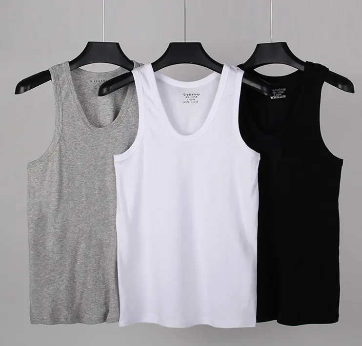 Men's cotton vest youth tight sports sleeveless bodybuilding men's black and white vest I-line