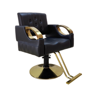 Chaise de coiffure en cuir PU vert foncé, mobilier de salon, accoudoirs creux dorés, chaise de barbier hydraulique pour salon de coiffure et de beauté