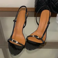 Sandal Wanita Hak Tinggi Tipis Seksi, Model Open Toe dengan Tali Gesper, Mudah Dipakai, Bahan Plastik, untuk Musim Panas, Fashion Jalanan, Pesta, Striptis, dan Prom