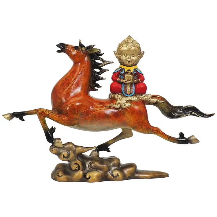 Estatua de latón fundida de animales Feng Shui chino para decoración de escritorio de oficina, caballo y mono