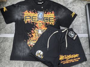 เสื้อยืดสต็อกเฮลล์สตาร์ ชุดเซ็ตโอเวอร์ไซส์ สไตล์ฮิปฮอป สตรีทแวร์ ดีไซน์วินเทจ ผ้าฝ้ายฟอกสี เสื้อยืดแขนสั้น ชุดเซ็ตเสื้อยืดผู้ชาย - Product Image 2