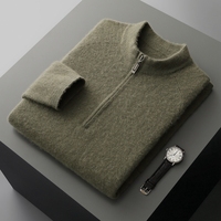 Pull en laine pure à col montant mi-zippé pour homme, tricot décontracté à manches longues, personnalisable, support OEM et ODM