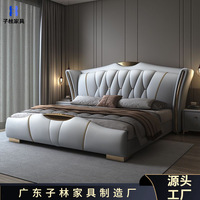 Luxuriöses Kiefernholz-Lederbett, verstellbar, 1,8 m, Doppelbett für Hauptschlafzimmer, 2025 Neu, Modern, weich gepolstert, Spanplatten-Panel