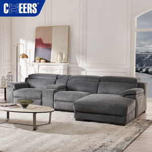 Canapé modulaire en tissu écologique MANWAH CHEERS 3 places en forme de L avec repose-tête électrique et chaise longue pour salon - Product Image 1