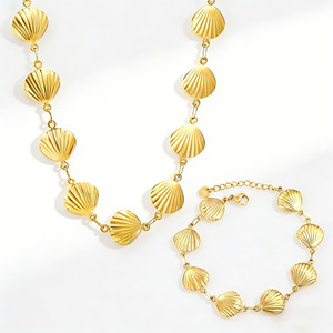 Summer Ocean Theme Shell Stainless Steel <b>Bracelet</b> 18k Gold Plated Necklace Jewelry <b>Set</b> For Women - Product Image 1