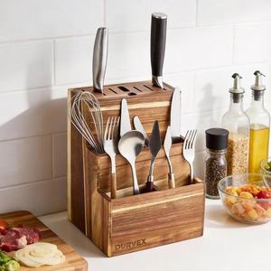 Durvex <b>Wooden</b> Knife <b>Block</b> 17pc Storage Rack For Kitchen Utensils Desktop Organization - Product Image 1
