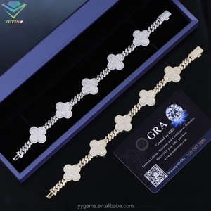 Yy Hot Sale Four Leaf Clover Designed Cuban Chain S925 Silver Link Chain Vvs Moissanite Diamond <b>Bracelet</b> for Women - Product Image 1
