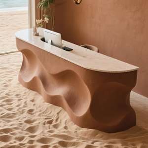 पृथ्वी-रंगीन प्राकृतिक बनावट अनियमित डेस्क, कलात्मक घरेलू कार्यालय रॉक रेत बनावट रचनात्मक वर्कस्टेशन - Product Image 3