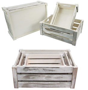 Rustic wooden crate box for storage fruit sundries, set of 3 white wood crates for home