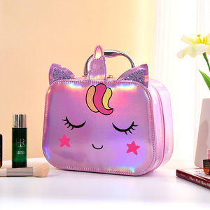 Trousse de <span class=keywords><strong>Maquillage</strong></span> <span class=keywords><strong>Licorne</strong></span> pour Enfants avec Miroir LED, Boîte de Rangement Pliable en PU, Sac de <span class=keywords><strong>Maquillage</strong></span> Portable - Product Image 2