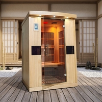 Cabina de Sauna de Infrarrojos Lejanos de Cedro Rojo Sólido para 2 Personas, Modelo Vail, Bajo EMF, con Panel de Control Computarizado, Enchufe Estándar de EE. UU., 240V