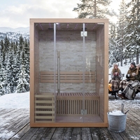 Sauna de Vapor de Madera Sólida de Cedro Rojo para 2 Personas con Ventanas de Techo, Diseño Tradicional Coreano Moderno para Relajación