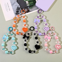 En gros Porte-clés transparent effet aurore perlé, Pendentif de sac en perles en forme de cœur 3D avec nœud, Chaîne de sac à main et chaîne de suspension