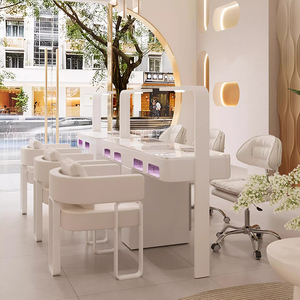 Mobilier Moderne <span class=keywords><strong>pour</strong></span> Salon de Manucure : Ensemble <span class=keywords><strong>Table</strong></span> et Chaise de Manucure Individuel Luxe, <span class=keywords><strong>Table</strong></span> à Ongles Blanche avec Aspirateur de Poussière et Lampe UV - Product Image 2