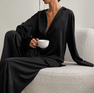 <span class=keywords><strong>Pigiama</strong></span> da donna Casual a <span class=keywords><strong>manica</strong></span> <span class=keywords><strong>lunga</strong></span> traspirante in due pezzi Set loungwear abbigliamento da notte elastico in vita personalizzabile ODM - Product Image 3