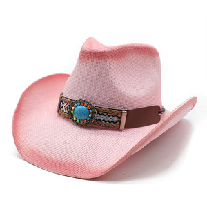 Sombrero de <span class=keywords><strong>Vaquero</strong></span> de Paja Estilo Veraniego con Protección Solar para Hombre y Mujer, <span class=keywords><strong>Pintado</strong></span> con Spray, Estilo Occidental - Product Image 4