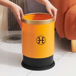 Round Cylindrical Plastic Trash Can Orange Black Base Indoor Waste <b>Bin</b> Living Room Bedroom Use - Product Image 1