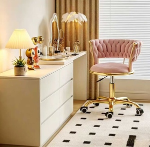 Home <b>Office</b> <b>Desk</b> Chair with Woven Backrest Cushion Armrest Golden Metal Frame Swivel Height <b>Adjustable</b> - Product Image 1