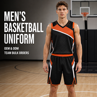 Seragam Basket Pria Geometris Hitam Oranye Kustom, Set Jersey dan Celana Pendek Jaring Sarang Lebah untuk Turnamen Basket Profesional