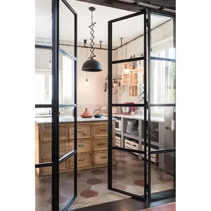 Rustic design wrought iron french door front steel swing door crittal glass door