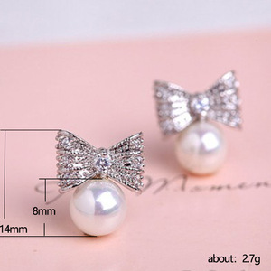 Orecchini a perno con fiocco dolce per donna, stile perla, eleganti gioielli alla moda per le orecchie - Product Image 5