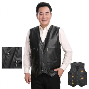 เสื้อกั๊กหนัง PU สีดำสำหรับผู้ชาย คอวี แจ็คเก็ตแขนกุดลำลอง มีกระเป๋า เหมาะสำหรับใส่ในฤดูใบไม้ร่วง - Product Image 3